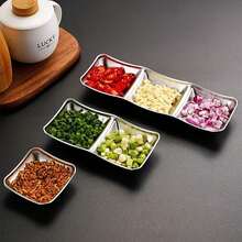 Stainless Steel Side Dishes 4pcs Sauce Dish Bowls Condiments Cup Serving Bowl Set Sushi Dipping Saucers Soy Dipping Bowls For Home Kitchen Restaurant BBQ (Gold, 3 Compartment) - Silver - View 10