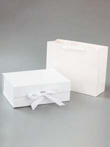 2pcs Flip-Top Folding Gift Box Set, Gift Bag & Gift Box, White Gift Packaging Box, Folding Double-Sided Gift Box Suitable For Birthday Parties, Festivals, Saudi National Day Gifts, Family Gatherings, Weddings, Wedding Favors, Gift Packaging