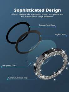 9H钢化玻璃相机镜头保护膜，兼容 17/17 Pro/17 Pro Max/16 Pro Max/16 Pro/15/14/13/12/11，亮黑色 - 黑色 - 查看 7