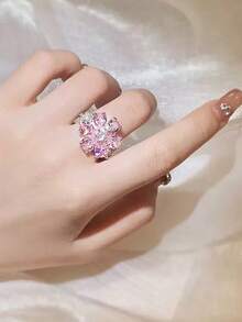 1 pieza Anillo colgante de flor con cristales de arcoíris incrustados lujosamente, adecuado para uso diario, elegantes fiestas, bodas, vacaciones, regalo perfecto para mujeres - Multicolor - Ver 2