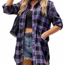 Seasonal Women's Flannel Plaid Shirts Long Sleeve Mid-Long Casual Boyfriend Shirts With Pockets Blouse Womenswear Oversize Comfort