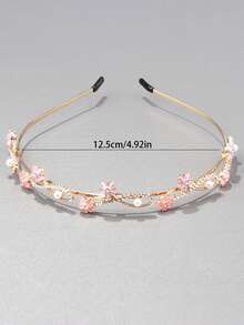1 pieza Diadema floral rosa con decoración de perlas falsas, aro de pelo elegante y versátil con rhinestones, adecuado para novia, accesorio diario, regalo, fiesta, diadema, accesorios para el cabello