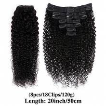 Daily Wear Kinky Curly Clip In Hair Extensions Human Hair For Glamorous Women Girl Gang Soft Girl 8pcs 120g/Set Brazilian Virgin Natural Clip Ins For Women - Natural Black - 查看 4