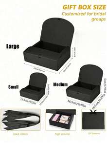 10 件带盖礼盒、伴郎求婚礼盒、婚礼礼盒、迎婴派对礼盒、婚礼用品、父亲节礼盒、豪华黑丝带礼盒，适用于婚礼、生日、派对、伴娘、毕业典礼、情人节 - 黑色 - 查看 4