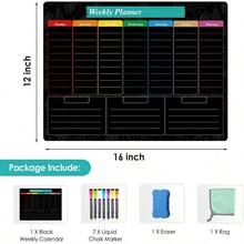 Pizarra blanca magnética semanal de 16x12 pulgadas, planificador de comidas, pizarra negra para la nevera, calendario, menú, bloc de notas para la cocina con 7 marcadores y 1 borrador - Negro - Ver 3