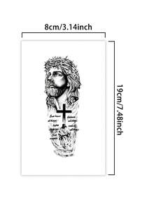 1Pc Fake Tattoo Temporary Tattoos Semi Permanent Tattoo Jesus Western Pattern Waterproof Sweatproof Last For 1-2 Weeks Realistic Herbal Juice Anti-Friction Non-Reflective Black For Woman And Men Tattoo Stickers For Arm, Chest - Black - View 5