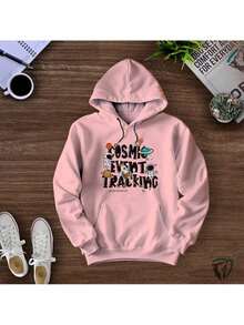 Comfortable Front Pocket Kangaroo Sweatshirt Printed With Cosmic Event Tracking Astronaut