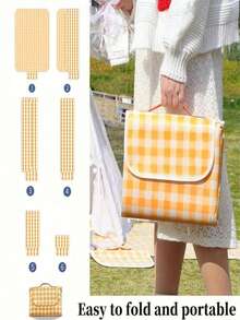 超大防水防沙户外野餐毯、旅行毯、露营装备、露营配件、沙滩配件、野餐配件、假日露营必需品、便携式可折叠毯子格子海滩野餐垫、户外地毯、露营草坪公园配件 - 彩色 - 查看 9