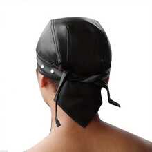 Steampunk Bandana Doo Do Rag Headwrap Biker Party Leather Studs Skull Cap Mens - 黑色 - 查看 5