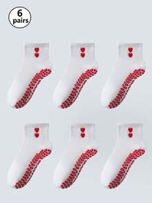 1/2/6 paires de chaussettes de yoga pour femmes avec broderie en forme de cœur, chaussettes adhérentes pour le pilates, chaussettes montantes pour fitness en salle, yoga et entraînements quotidiens - Multicolore - Voir 24