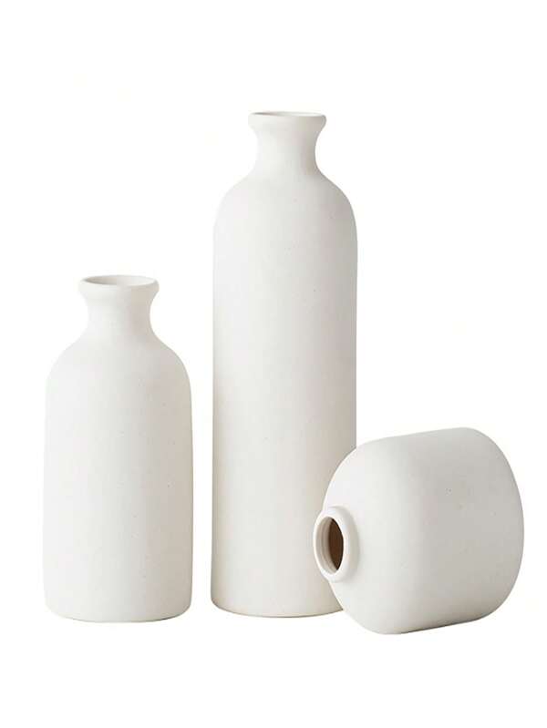 3pcs Set Superior Nordic Style Ceramic Vase With Dry Flowers, Home Decor For Living Room, Dining Table