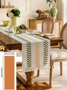 1 件绿叶刺绣流苏桌旗，美式农舍风格，家庭厨房装饰长方形桌布，适合节日派对生日宴会，易于清洗（多种尺寸和颜色可选） - 綠色 - 查看 20