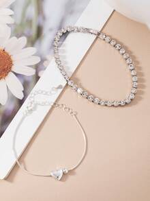 2件套时尚假日休闲沙滩不锈钢心形水钻脚链配饰 - 多元素7 - 查看 2