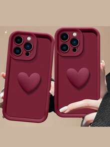 Fundas de teléfono con diseño de corazón, a prueba de agua, a prueba de golpes, resistentes a los arañazos - Vino tinto - Ver 4