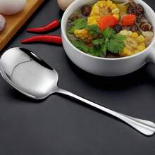 Juego de 3/2/1 cucharas de acero inoxidable, cucharas cuadradas de acero inoxidable, cucharas para sopa, gachas y arroz para platos dulces y salados, utensilios de cocina, cucharas de acero inoxidable, útiles escolares