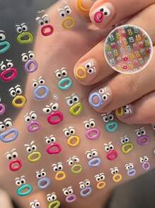 10pcs Cute Cartoon 5D Embossed Nail Art Stickers - Colorful Sausage Mouth & Big Lips Design, Women & Girls DIY Vinyl Decals, Reusable, Glitter Surface, Nail Stickers [Random Colors, Random Styles]