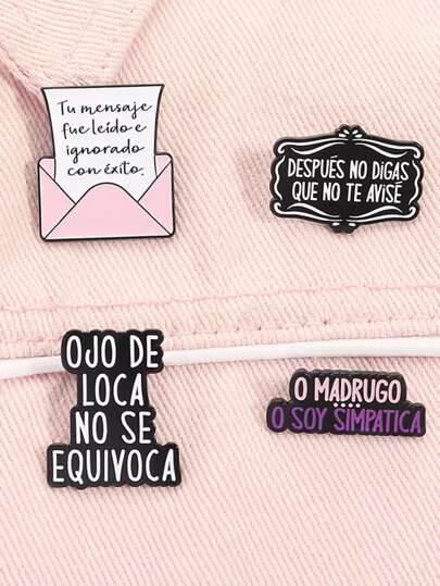 4 piezas Insignias creativas con frases en español, dibujos animados lindos, citas graciosas - Prendedores para mochila, ropa, solapa, joyería, regalo para amigos