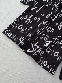 Spring Men's New Casual Sleepwear Set, Letter Print Lapel Cardigan And Shorts 2pcs, Comfortable Home Clothes