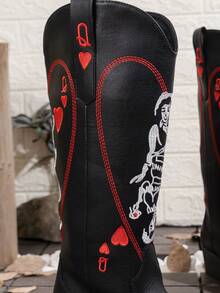 Women's Fashion Embroidered Red Peach Q Wings One Step Versatile Boots - 黑色 - 查看 6