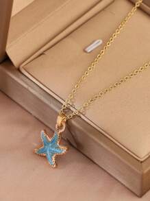 Collar con colgante de estrella de mar y concha, collar gargantilla de moda con diseño de línea costera para joyería de verano y vacaciones a la playa