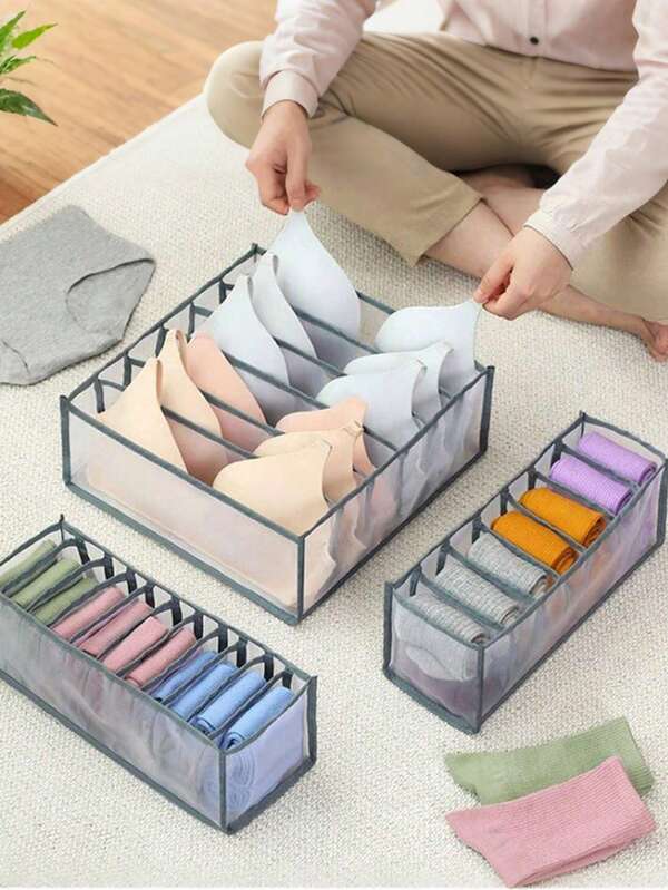 3 Piecesfolding Underwear Drawer Storage Box, Suitable For Storing Underwear, Pants, T-Shirts, Bras, Socks, With Compartments For Storage