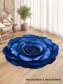 1pc Blue Rose Floral Element Area Rug, 3D Visual Enlargement, Machine Washable & Dirt-Resistant; Living Room Rug, Bedroom Rug, Entryway Rug, Kitchen Rug, Bathroom Rug, Gaming Room Rug, Study Room Rug, Home Decor