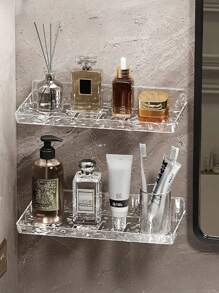 Duschorganizer, Wandregal, klarer wandmontierter Organizer für Badezimmer-Aufbewahrung und mehr. Acryl-Wandhalterung ohne Bohren, selbstklebend, Regal-Organizer für Zuhause, Badezimmer-Dekoration, Badezimmer-Organisation und -Aufbewahrung, Badezimmer-Accessoires, Duschkorb, Waschküchen-Dekoration, Rückkehr zur Schule