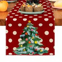 1pc Christmas Pattern Leaf Print Decorative Table Runner, Suitable For Holidays, Parties, Birthdays, Dinners, Kitchen, Dining Room, Year-Round Home Decor, Household Textile Table Runner