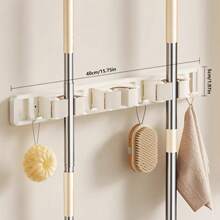 1pc Wall-Mounted Metal Broom Holder Rack With Adjustable Hooks, Suitable For Bathroom, Kitchen, Garden, Laundry Room, Garage Storage Organizer - Powder Coated Surface, Space-Saving Rack For Broom, Mop, Tools, Shelves
