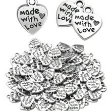 WGRXIRANYKM 50/100 Peças Pingente com Forma de Coração Talhado, DIY, Artesanato, Colar, Pulseira, Chaveiro, Achados para Fabricação de Joias