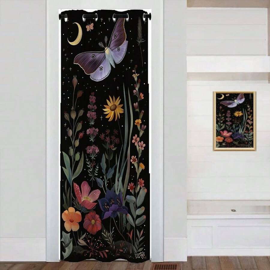 Local Warehouse, Curtains -Moth Butterfly Door Curtain For Doorway, Mushroom Moon Phase Boho Flowers Closet Door Cover Curtain For Bedroom Living Room Closet Door, 1 Panel 34" W X 80" L - 蝴蝶_a44 - 查看 1