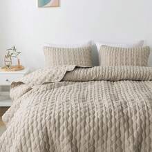 Dark Grey Quilt King Size Bedding Sets With Pillow Shams, Lightweight Soft Bedspread Coverlet, Quilted Blanket Thin Comforter Bed Cover, All Season Spring Summer, 3 Pieces, 104x90 Inches - 米色 - 查看 3