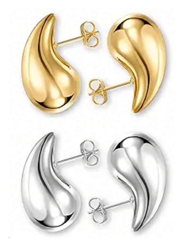 4pcs Vintage Stylish Stainless Steel Water Drop Stud Earrings For Women, Suitable For Party, Gathering And Daily Wear