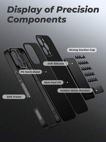 Strong Silicone Suction Cup Phone Holder, Suitable For IPhone 16 Pro Max Shock-Proof Phone Case, Suitable For IPhone 13 6.1 Inch Silicone Phone Sticky Stand Case, Suitable For IPhone 11/12/14/15/16/16e Strong Suction Cup Phone Case Holder, Suitable For Galaxy A56/A55/A05S/A16/A17 Hands-Free Sticky Phone Stand, Suitable For Redmi Note 14 Pro/Note 13 Shock-Proof Suction Cup Phone Case - Black - View 4