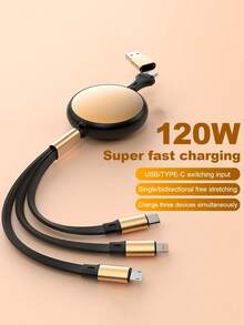 6 合 1 快速充电充电器线和可伸缩一拖三线，耐用 TPE 材料充电数据线兼容 Iphone16/15/14/13/12/11 Pro Max/XS MAX/XR/XS/X/8/7 Plus/Vivo/OPPO 并兼容三星兼容小米系列，通用高效充电线兼容 、Android、相机、MP3 通用适配器 - 彩色 - 查看 2