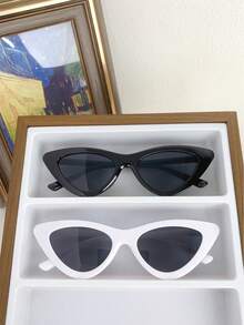 2 件女士时尚三角形猫眼眼镜，简约性感街头风格小框眼镜学院风蝴蝶形眼镜，适合返校季