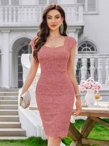 MIUSOL 甜心领花蕾丝鸡尾酒紧身连衣裙、派对连衣裙