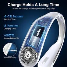 Neck Fan, Hands Bladeless Neck Fans Portable Rechargeable, 6000 MAh Battery Operated Wearable Personal Fan, Cooling Neck Fan, 3 Speeds, USB Fan Gifts Men, Women, Travel, Outdoor - 白色 - 查看 3