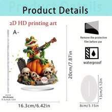 1 Piece, 2D Flat, Acrylic Two Skeletons Drinking Beer Statue Ornament, With Frog Playing Guitar Design, Used For Holiday Home Window Decoration, Suitable For Halloween And Christmas Decoration, No Need For Power, Unique Gift Creativity Home Decor Halloween Decor Fall Decor Room Decor