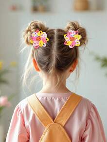 6 件装女童开学发饰花朵形蝴蝶结鳄鱼夹可爱甜美字母铅笔发夹彩色开学第一天发夹新学期礼物发夹儿童发饰 - 彩色 - 查看 2