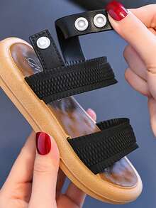1 par de sandalias nuevas de verano cómodas para niños, con suelas suaves antideslizantes, estilo princesa para usar en la playa - Negro - Ver 8