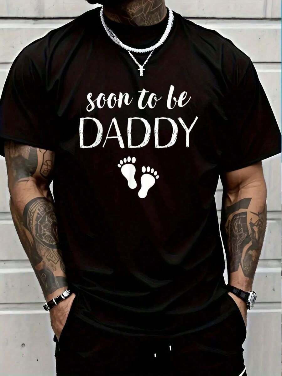 100% Cotton Soon To Be Daddy Funny Pregnancy Announcement Dad T-Shirt Casual Short Sleeve Shirt Women's Men Graphic Tee - 黑色 - 查看 1