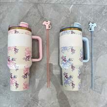 40 Oz Tumbler Stainless Steel Water Bottle Double Wall Vacuum Insulated Portable Drinking Cup Travel Iced Coffee Mug Summer Drinkware With Handle And Straw, Perfect For Travel, Home, Office, Summer Sips, Ice Drinks & Hot Drinks - 藏蓝色 - 查看 2