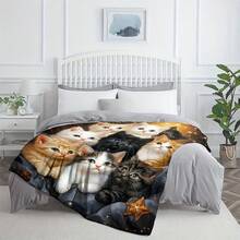 1pc Dreamy Starry Sky Cat Flannel Blanket, Soft & Warm, Adorable Cat Design, Unique Pet, Suitable For Home Decor, Gifts, Travel, Camping, Hiking, And Relaxation