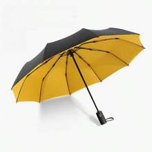 1pc Fully Automatic Compact Travel Umbrella, Reverse Design Inverted Not Get Wet Car Umbrella, With Auto Open/Close Handle And UV Protection, Reflective Strip Design For Night, Strong Windproof And Waterproof Automatic Umbrella