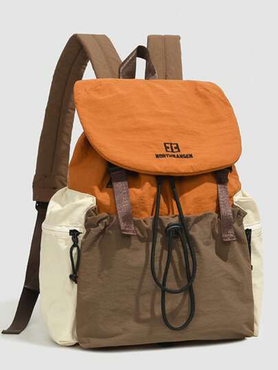 Zaino da donna 2025 con ampia capacità, design con coulisse pieghevole e colori a contrasto, zaino per notebook casual in nylon con tasche multiple per college, pendolarismo, scuola, lavoro, viaggi, attività all'aperto