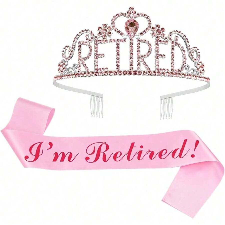 New Retirement Party Drations Retired Tiara/Crown, Retired Sash For Women Retirement Gifts, Retirement Party Pli, Gifts, Favors (Pink) - 粉色 - 查看 1