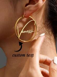 Custom Name Earring For Women Girl 50mm Hoop Earrings Stainless Steel Jewelry Mother Her Birthday Personalized Gift,Chic Autumn,Delicate Romance