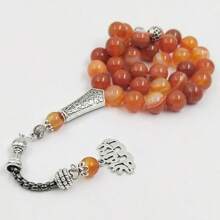Tasbih Natural Red Agate With Arabic Pendant Muslim Bracelet Eid Gift Misbaha Islamic Accessorise Turkish Fashion Jewelry