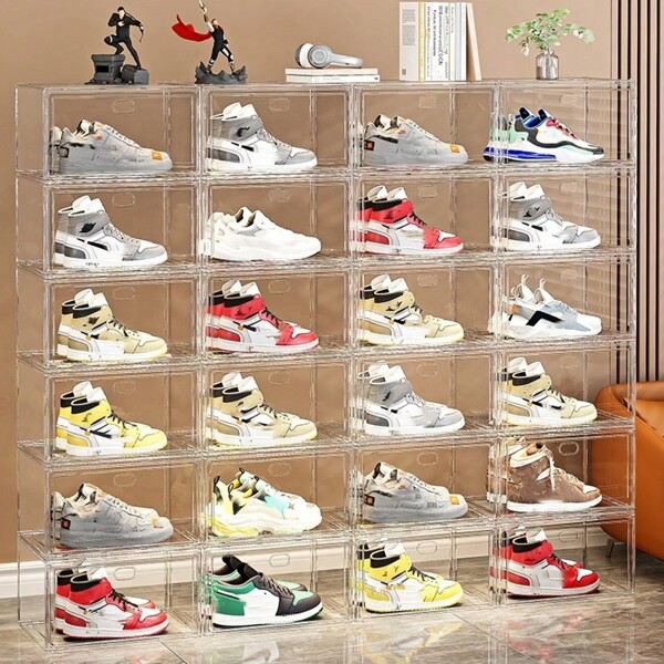 1pc Premium Magnetic Transparent Acrylic Shoe Box, Stackable Shoe Display Storage Case For Shoes, Handbags & Collectibles